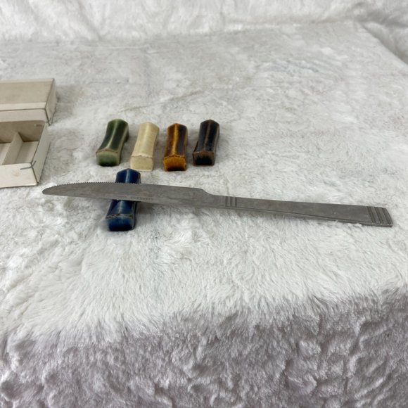 Vintage Ceramic Pottery Knife Rest Set of 5 Multi Color 1950's - Picture 3 of 10